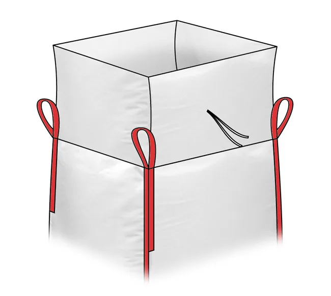 Drawing of a big bag with a top skirt and closing ties